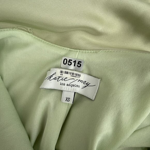 Katie May Los Angeles Ryder Cowl Neck Ruched Satin Maxi Gown Light Green XS - Picture 8 of 15
